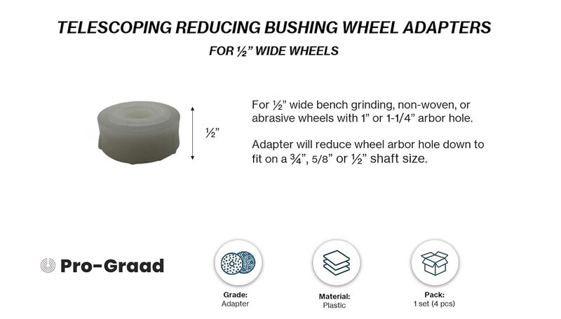 Pro-Grade Bench Grinder Arbor Adapter Wheel Bushings, Reducing Bushing Arbor Adapters for 1/2" Thick Bench Grinding Wheels with 1-1/4” or 1” Hole, Arbor Adapter Reduces to ¾”, 5/8”, ½” Shaft Sizes - Image 2